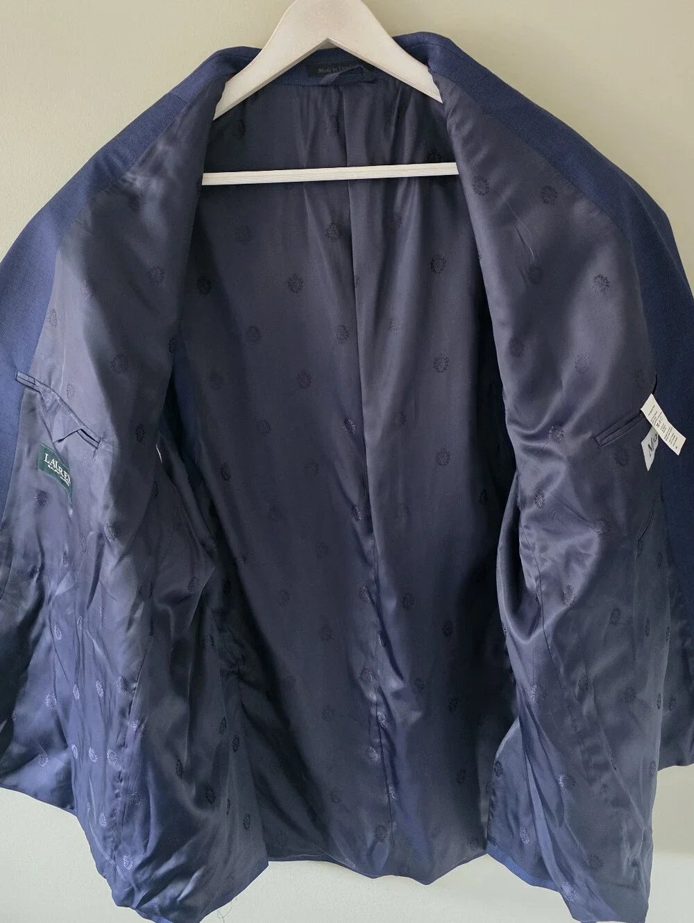 NWOT Lauren Ralph Lauren Navy Textured Weave Wool Blazer Size 48R Old Money Prep